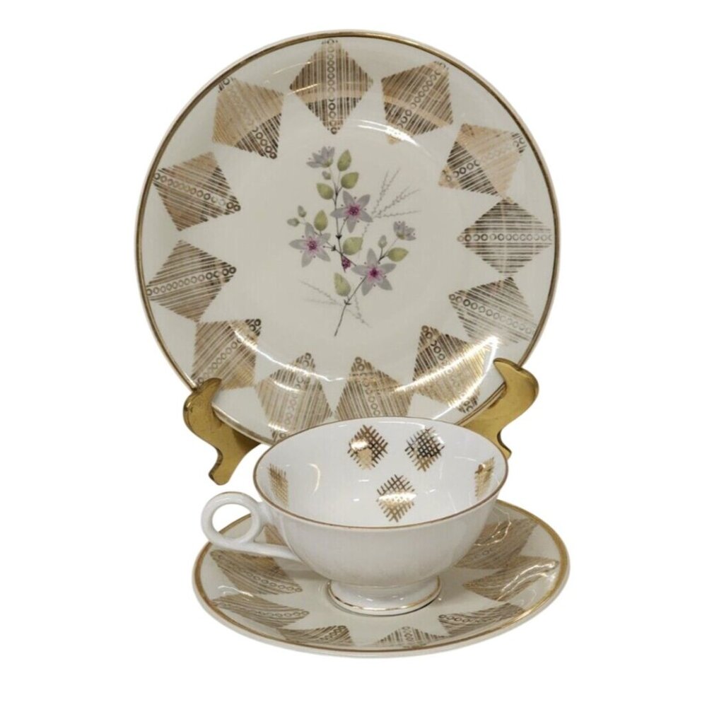 3 pc Winterling Bavaria Trio Gold Gilded Tea Cup Saucer Cake Plate Floral